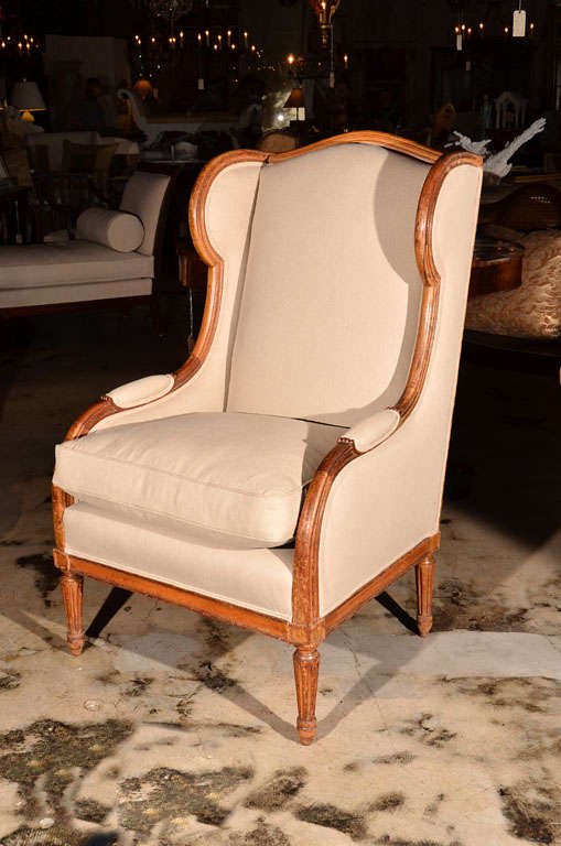 c 1800 French Directoire wing chair with exposed frame