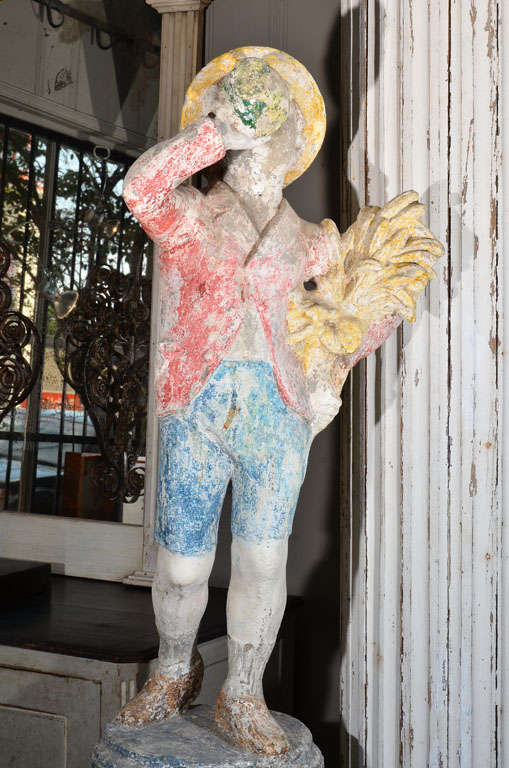 Wonderful Two-Piece Statue of a French Boy In Distressed Condition For Sale In Houston, TX