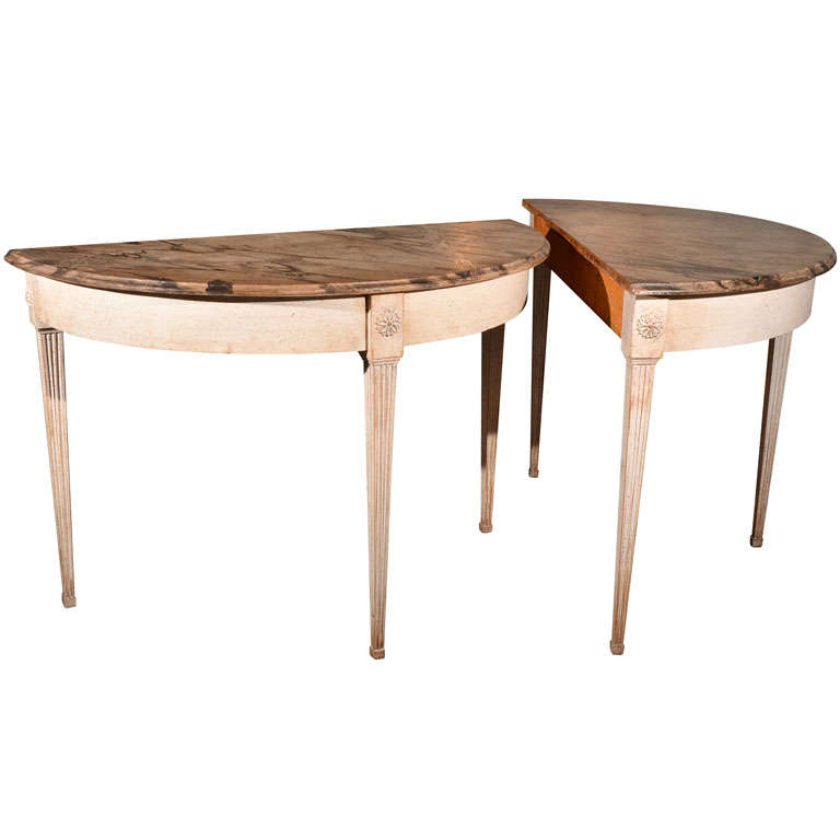 Pair Swedish Demilune Neoclassical Style Tables For Sale
