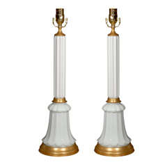 Mid Century Fluted Milk Glass Lamps With Custom Bases