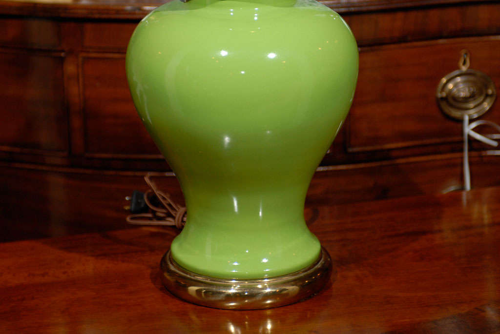 Pair Of Mid C Chinese Lime Green Ginger Jar Lamps at 1stDibs green