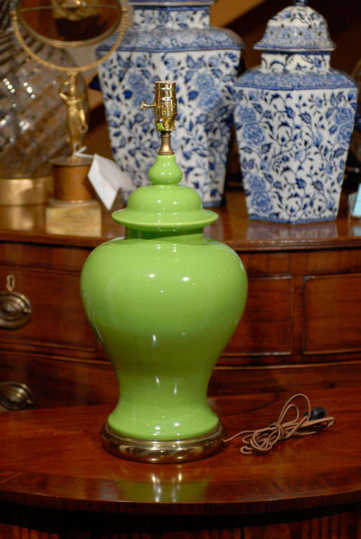 Pair Of Mid C Chinese Lime Green Ginger Jar Lamps at 1stDibs green
