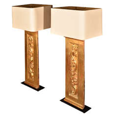 Antique Pair of Gilded Wood Fragment Lamps