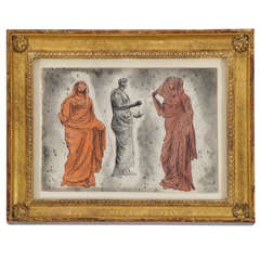 Edward Laning Ink and Watercolor on Paper of Classical Figures, circa 1950
