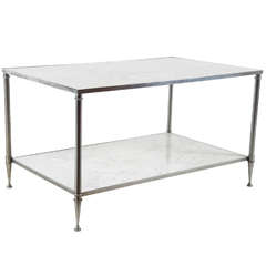 Maison Jansen Two-Tier Carrara Marble and Steel Coffee Table