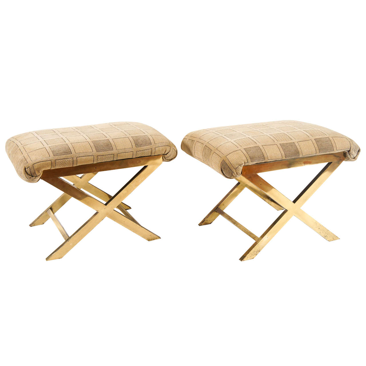 Chic Pair of Vintage Brass Xframe Benches or Stools For Sale at 1stdibs