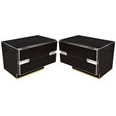 Pair of Nightstands in Black Mirror with Two Drawers