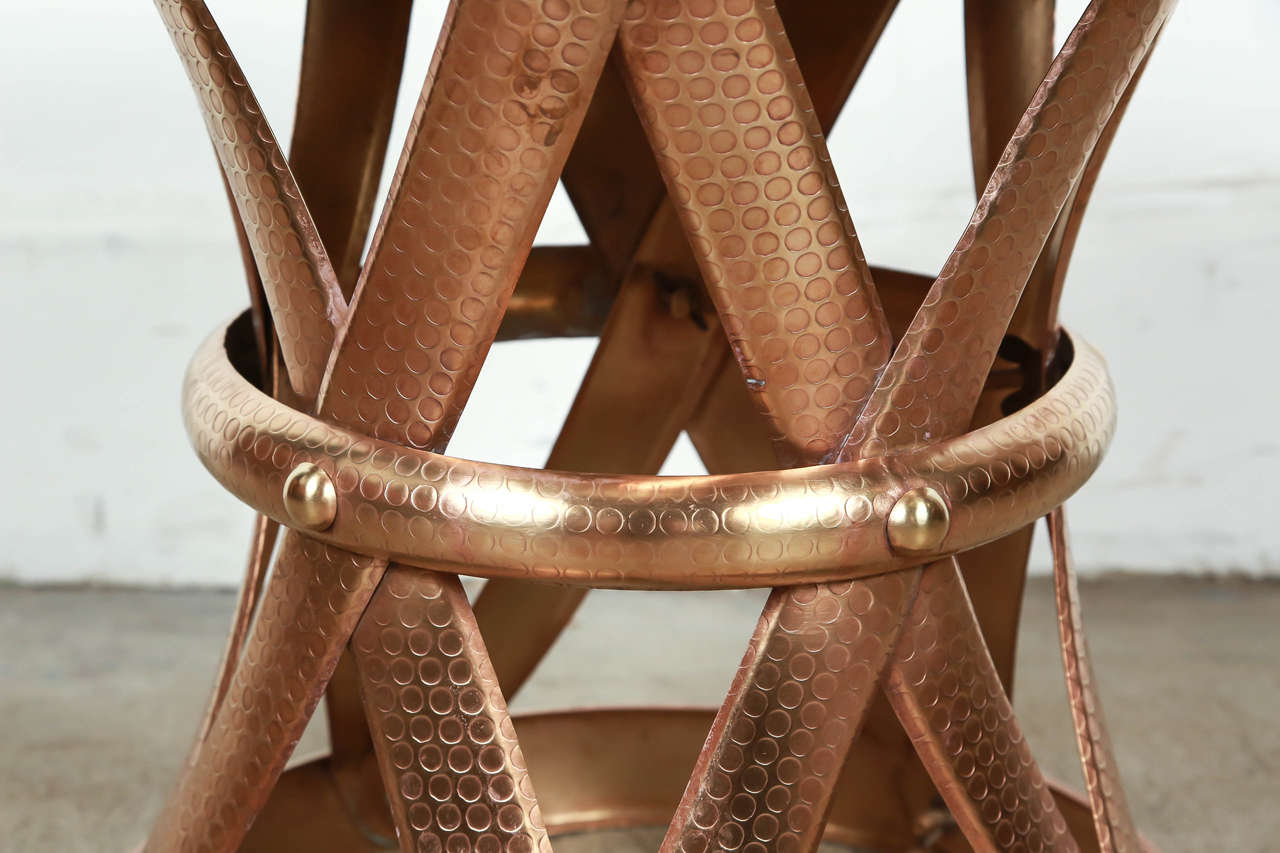 Embossed Mid-Century Vintage Polished Brass Stool, 1950s