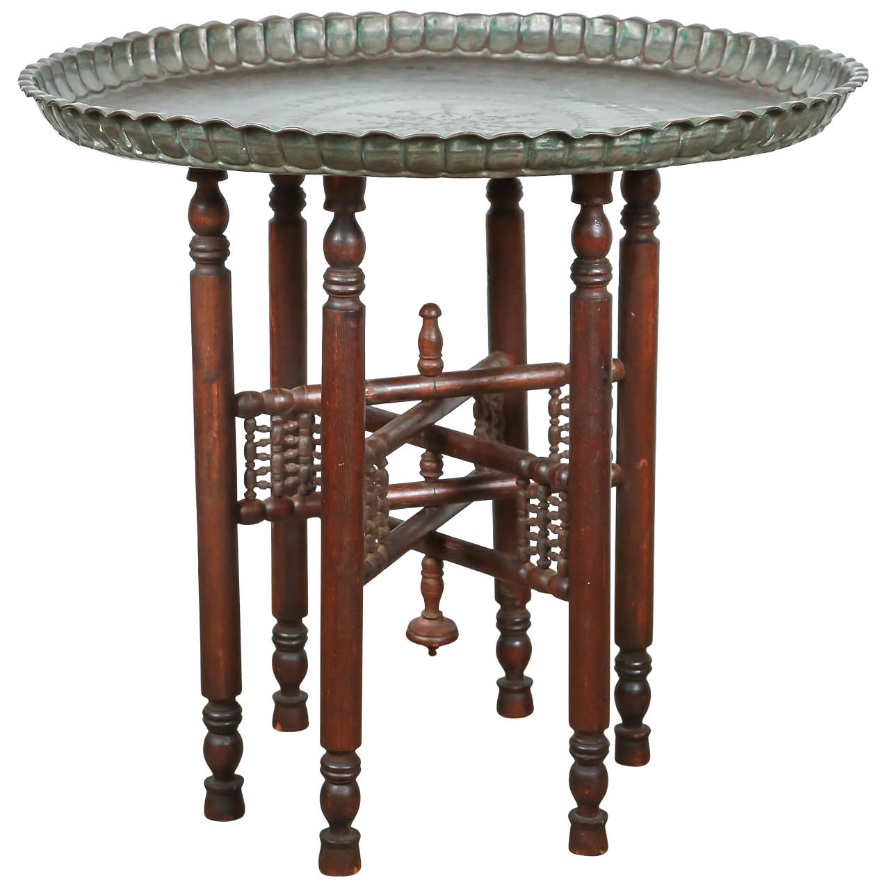Persian Mameluke Tray Table on Wooden Folding Stand For Sale at 1stdibs