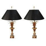 Vintage Pair of Bronze and Crystal Lamps by Charles et Cie, French 1940s