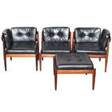 Vintage Rosewood and Leather Modular Sofa by Illum Wikkelso