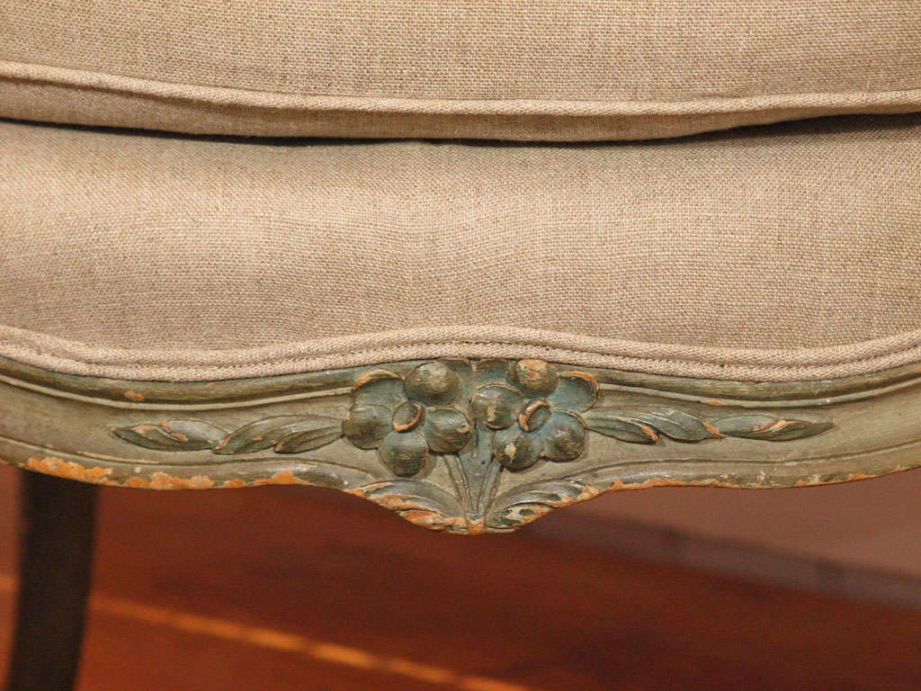 Linen Pair of 19thc. Louis XV Style Bergeres For Sale