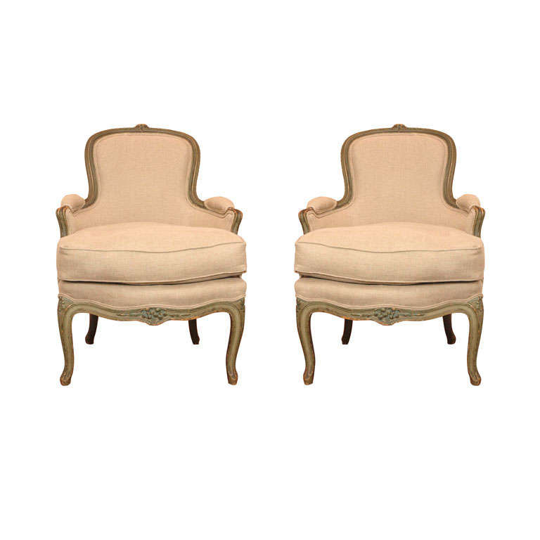 Pair of 19thc. Louis XV Style Bergeres For Sale