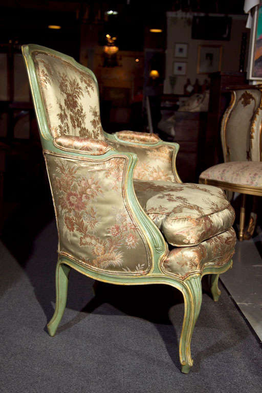Mid-20th Century Pair of Louis XV Style Paint Decorated Bergere Chairs