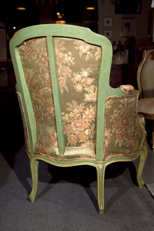 Pair of Louis XV Style Paint Decorated Bergere Chairs 1