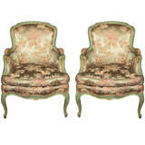 Pair of Louis XV Style Paint Decorated Bergere Chairs