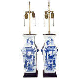 Pair of Chinese Blue 
White Lamps