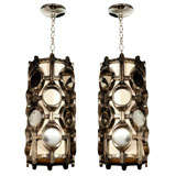 Pair of Mid Century Moonglow Resin & Mirrrored Lantern Fixtures