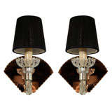 Pair of Art Deco Blown Glass & Copper Mirrored Sconces