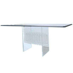 Modernist  Glass Dining Table with Skyscraper Style Lucite Base