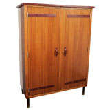 Vintage Two-door Walnut Armoire with Leather Details