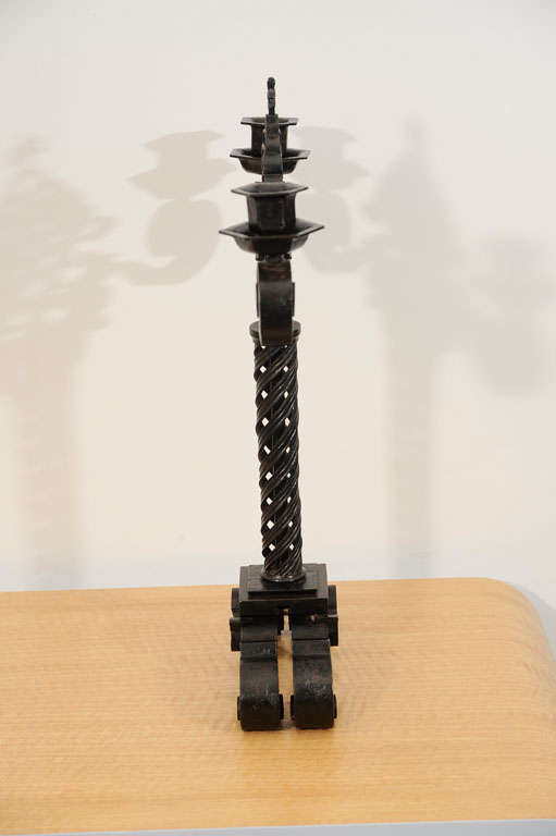Wrought Iron Pair of Wrought-Iron Candlesticks by Raymond Subes