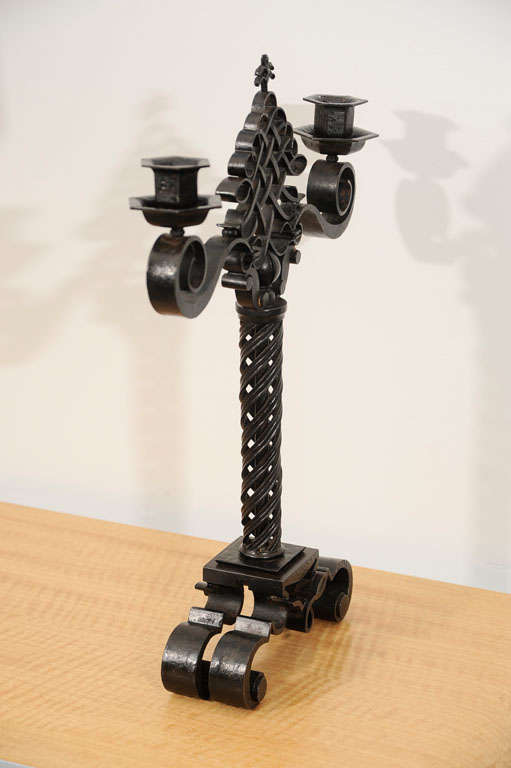 Pair of Wrought-Iron Candlesticks by Raymond Subes 1