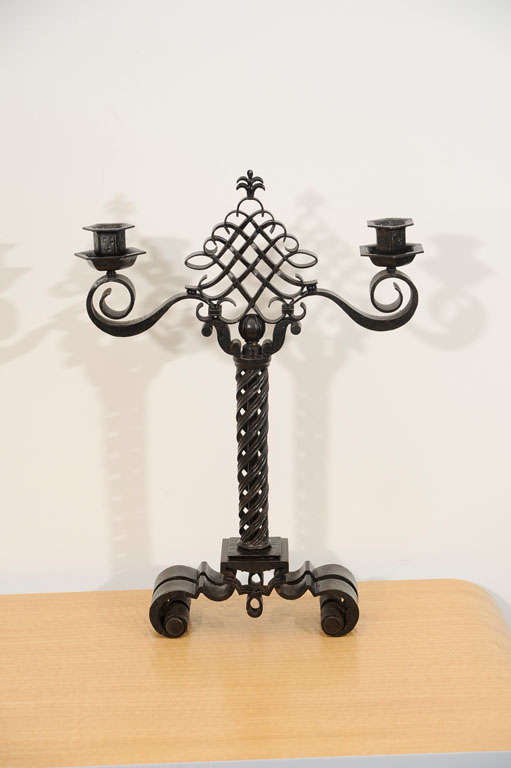 Pair of Wrought-Iron Candlesticks by Raymond Subes 3