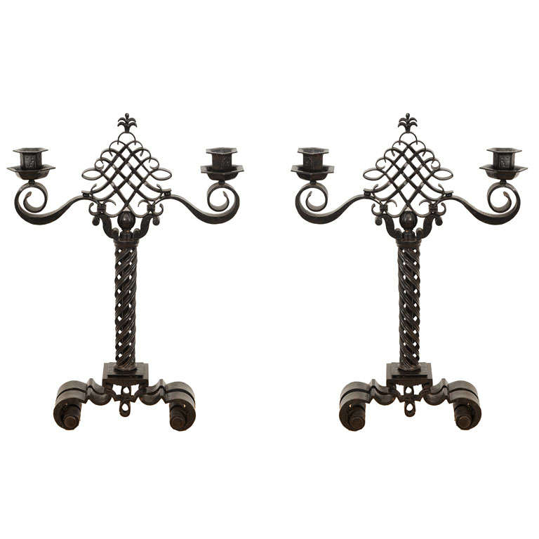 Pair of Wrought-Iron Candlesticks by Raymond Subes