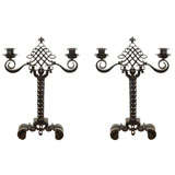 Pair of Wrought-Iron Candlesticks by Raymond Subes