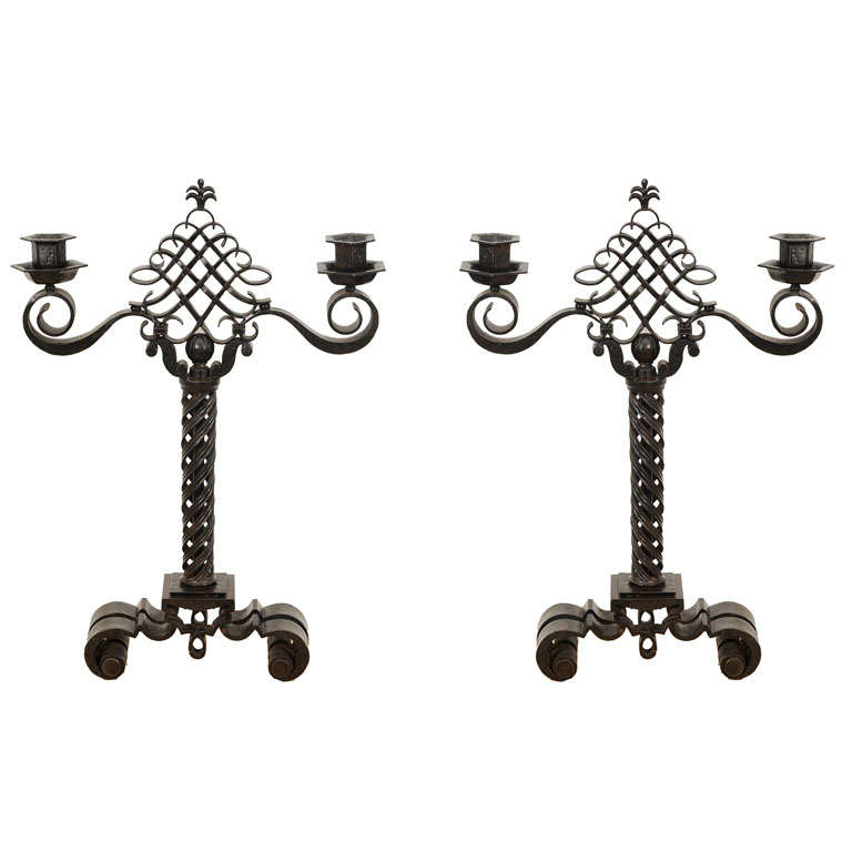 Pair of WroughtIron Candlesticks by Raymond Subes at 1stdibs