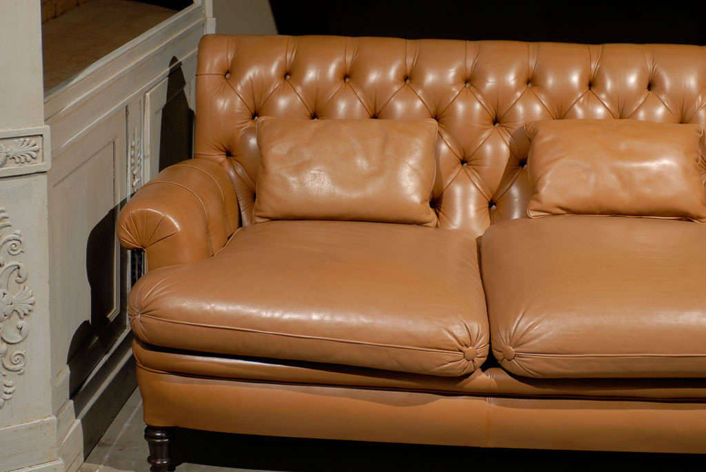 Leather Pair Vintage French Chesterfield Sofas by Frederic Mechiche