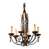 Vintage 1950s French  Wrought Iron  and Gilt  Chandelier