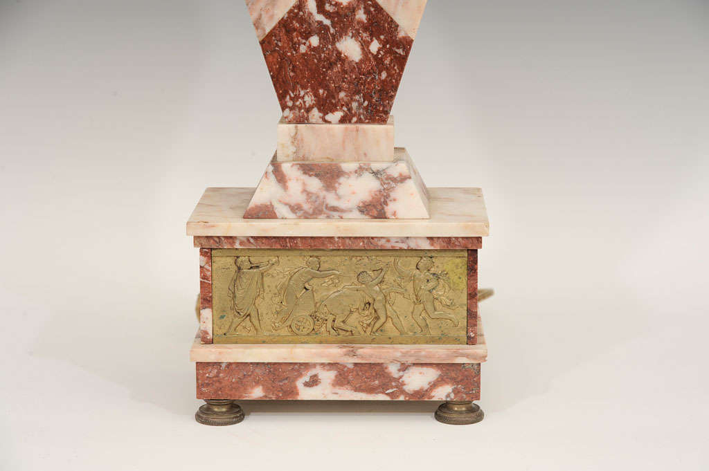 Pair of  Italian Marble Table Lamps w/ Bronze Greco-Roman Motif