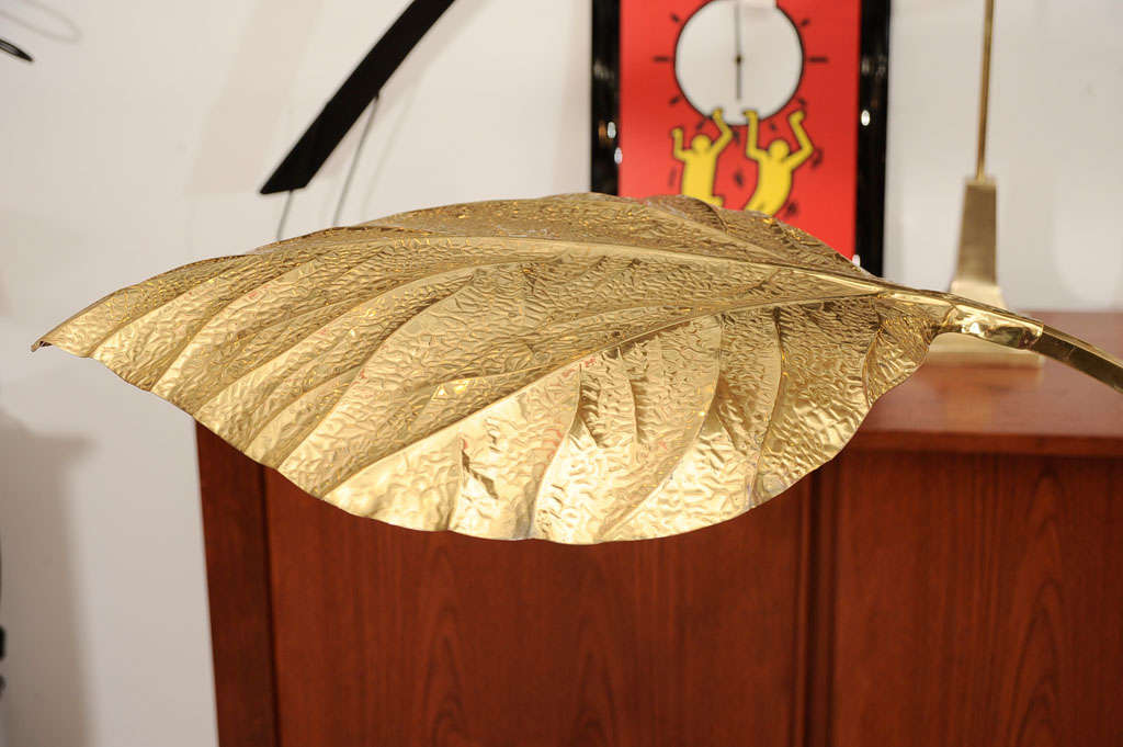 Italian Brass Leaf Motif Lamp by Tommaso Barbi