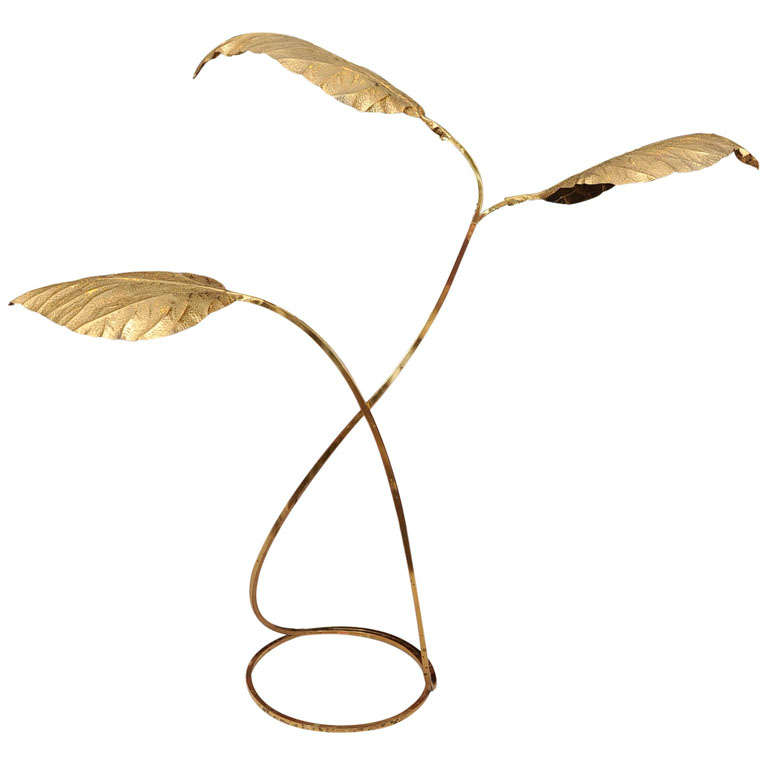 Brass Leaf Motif Lamp by Tommaso Barbi