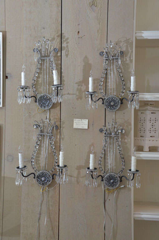 Set of 4 French Art Deco 2-Lite Sconces