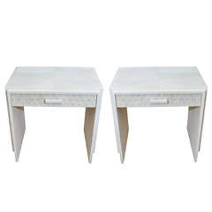 Pair of White Shagreen 1-Drawer Night Stands