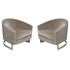 Vintage Pair of tub chairs with chrome base