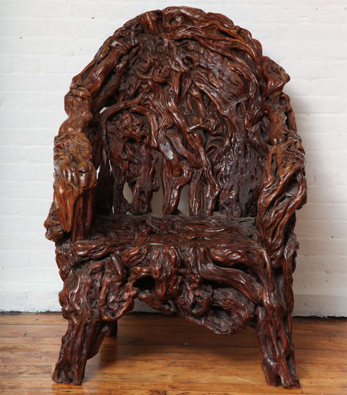 Incredible Handmade Root Chair. China, Vintage. A Second Piece, not Identical but Similar and from the Same Hand, is Available.
