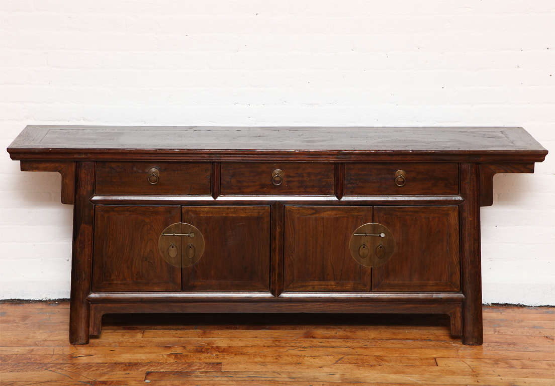 Low Elmwood Sideboard with Traditional Brass Hardware. China.