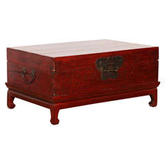 19th Century Original Finish Chinese Red Lacquered Trunk on Stand 2