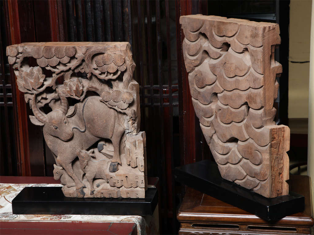 Pair of Mid-19th Century Carved Temple Corbels with Animals and their Young 1