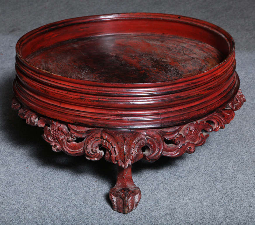 Unusual Lacquered & Carved Teak Low Table ( for offerings ). All Original. Burma, Ca. 1880