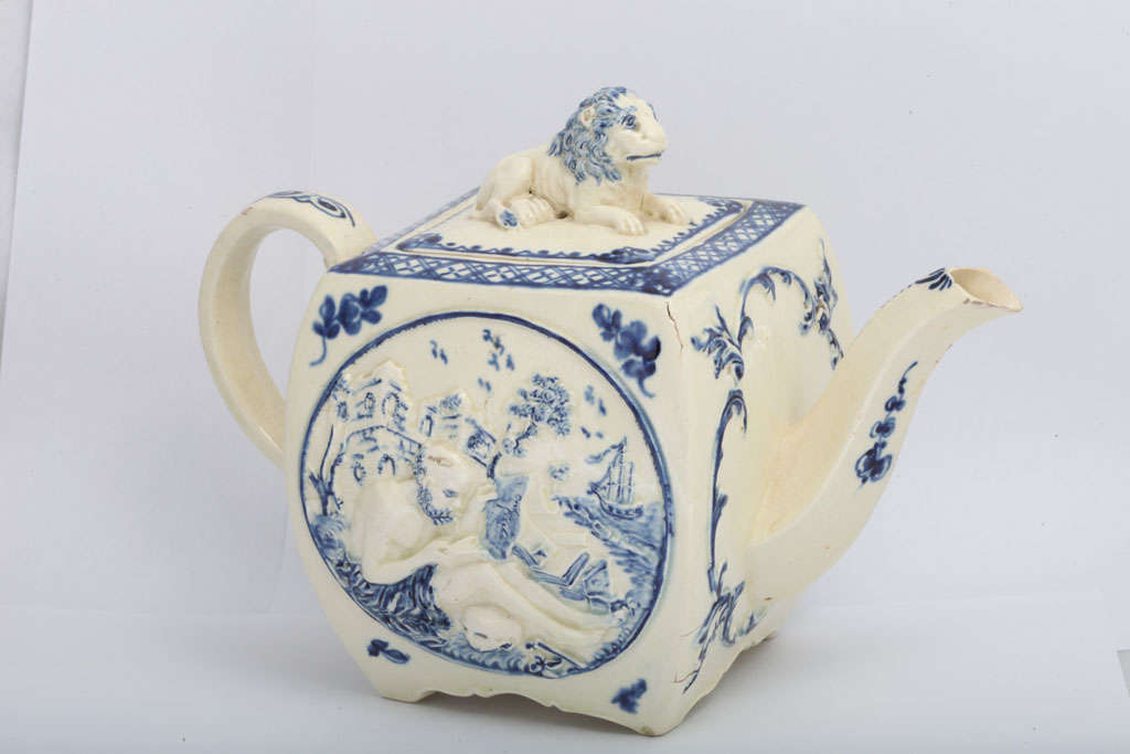 English A Rare Creamware Teapot Molded With  