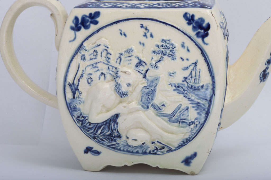 18th Century and Earlier A Rare Creamware Teapot Molded With  