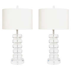 Pair of Modern Solid Lucite Lamps in the Manner of Karl Springer