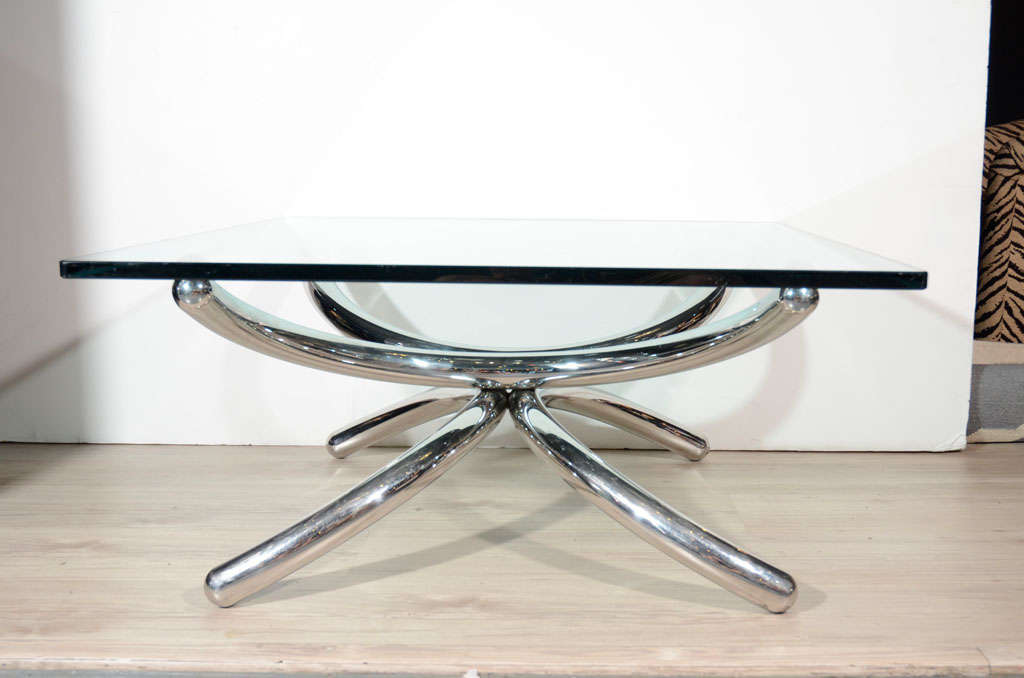 Chrome Italian Mid-Century Modern Coffee Table with Sculptural Base Design