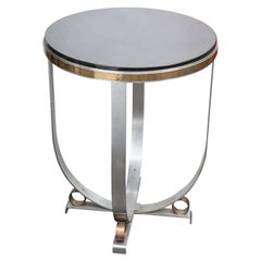 Walter Kantack Table Art Deco Polished Steel and Brass with Onyx Top, 1920s