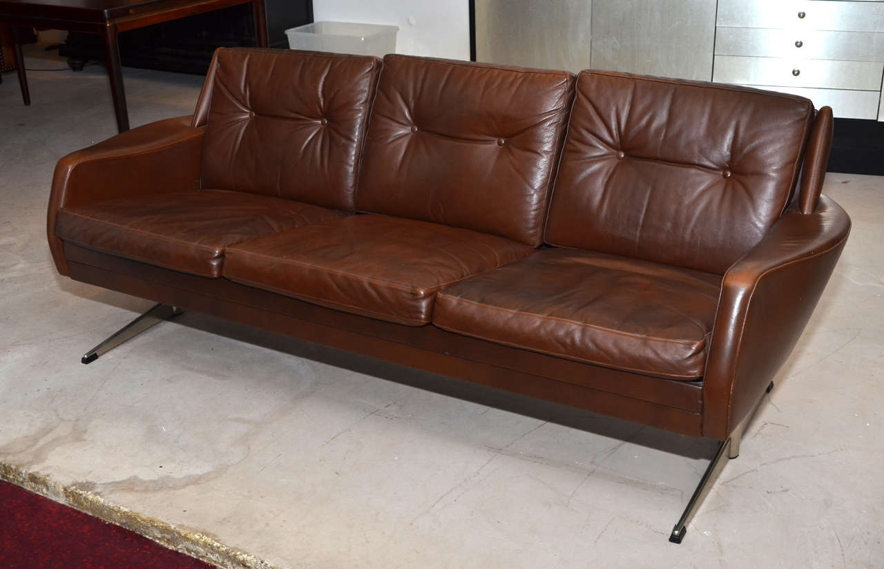 Late 20th Century 1970's Danish Leather Sofa For Sale